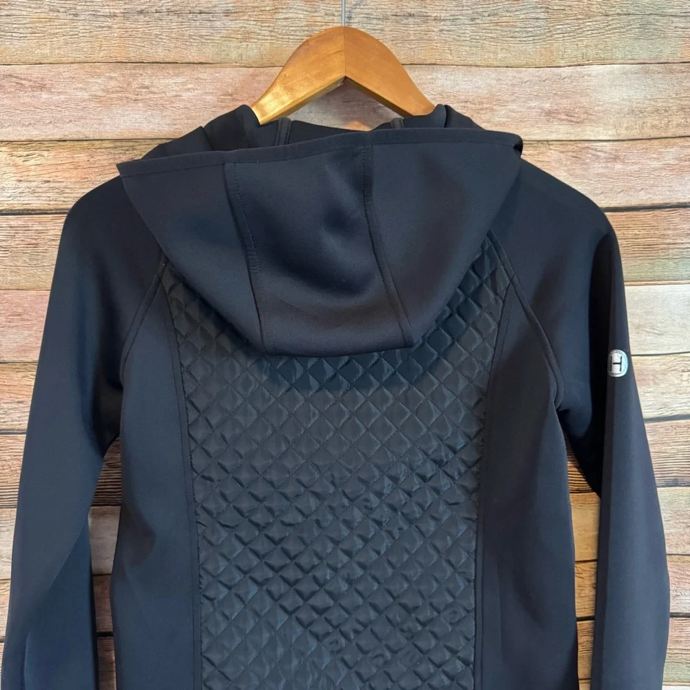 Harcour Techline Equestrian Black Quilted Hooded Zip Up Jacket Size Small